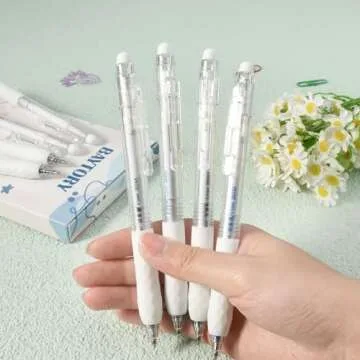 BAYTORY 8Pcs Fine Point Erasable Gel Pens, 0.5mm Retractable Black and Blue Ink Pen, Smooth Writhing Comfortable to Use for Taking Marking Planner Crossword Puzzles (White)