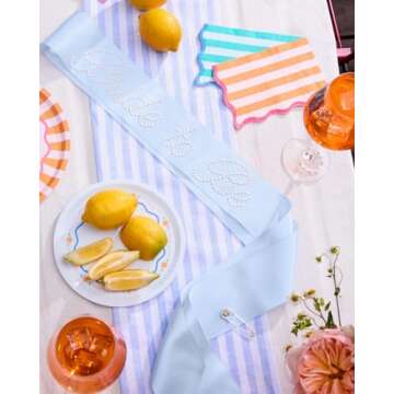 xo, Fetti Bachelorette Blue Pearl Bride to Be Sash | Bach Party Decorations, Engagement Supplies, Something Blue Bridal Shower Gift, Bridesmaid Favors