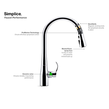 KOHLER Pull Down Kitchen Faucet with 3 Spray Functions