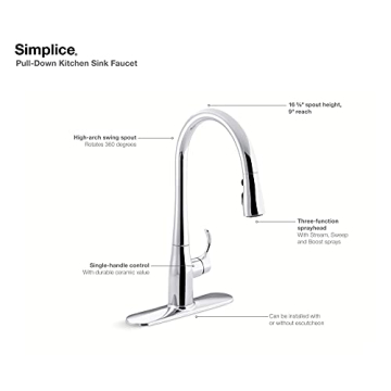 KOHLER Pull Down Kitchen Faucet with 3 Spray Functions