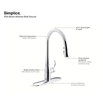 KOHLER Pull Down Kitchen Faucet with 3 Spray Functions