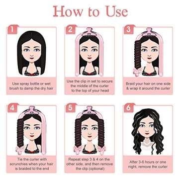 Muleug,Heatless Hair Curler to Sleep in Overnight,Silk Ribbon Heatless Curls for Women Long Hair Styling Tools,Heatless Curling Rod Headband with Scrunchies Hair Clips