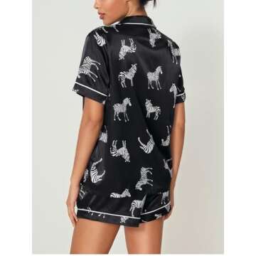WDIRARA Women's Sleepwear Zebra Print Shirt and Shorts Cute Pajama Set Animal Black L