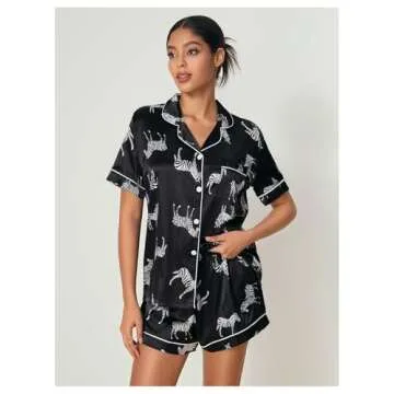WDIRARA Women's Sleepwear Zebra Print Shirt and Shorts Cute Pajama Set Animal Black L