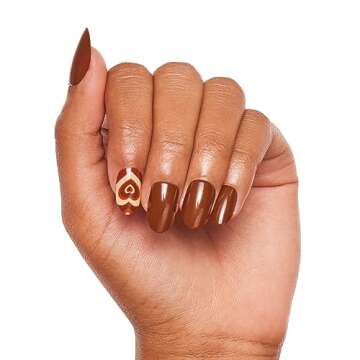 Glamnetic Press on Nails with Brush on Nail Glue - Sugar & Spice | UV Finish Short Round Brown Nails with Heart Accent and Long-Lasting Nails Glue