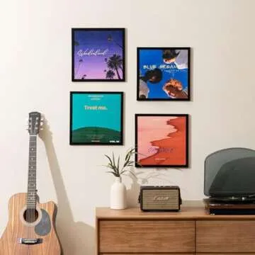eletecpro 12.5x12.5 Black Record Frame, Sturdy and Lightweight, PVC Album Frame Made to Display Vinyl Records, Home Decor LP Record Frame for Wall Easy to Hang Suit to 12x12 LP Covers, 4 Pack
