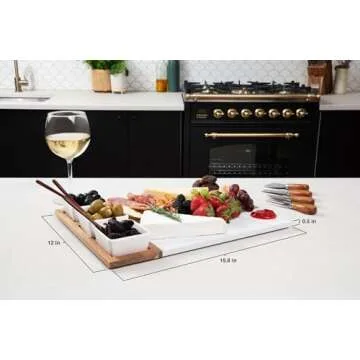 Charcuterie Board Set Acacia Wood and Marble - 11 Piece Cheeseboard Serving Platter - Unique Housewarming Gift Appetizer Tray with Accessories - Includes Utensils, Knives, Ceramic Bowls, Wooden Spoons