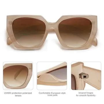 SOJOS Trendy Oversized Polarized Sunglasses Womens Big Square Cateye Sunnies, Lentes de sol para mujer SJ2205, Light Brown/Brown