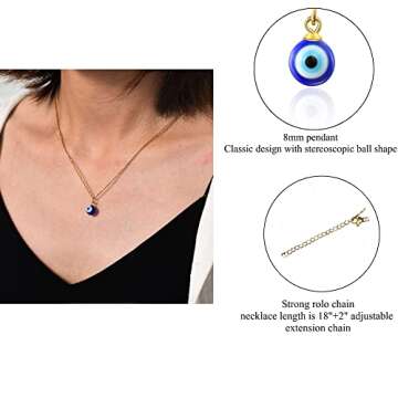 PPJew Evil Eye Pendant Necklace Chain Blue Eyes Luck Amulet Delicate Ojo Turco Kabbalah Necklace Chr...