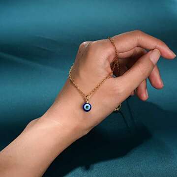 PPJew Evil Eye Pendant Necklace Chain Blue Eyes Luck Amulet Delicate Ojo Turco Kabbalah Necklace Christmas Stocking Stuffers for Women Mother (Gold)