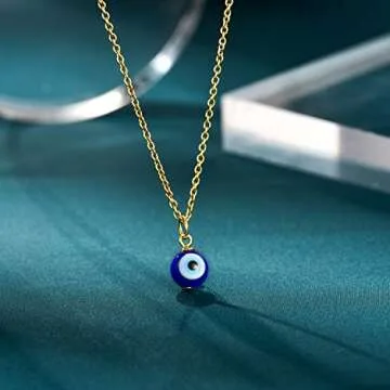 PPJew Evil Eye Pendant Necklace Chain Blue Eyes Luck Amulet Delicate Ojo Turco Kabbalah Necklace Christmas Stocking Stuffers for Women Mother (Gold)