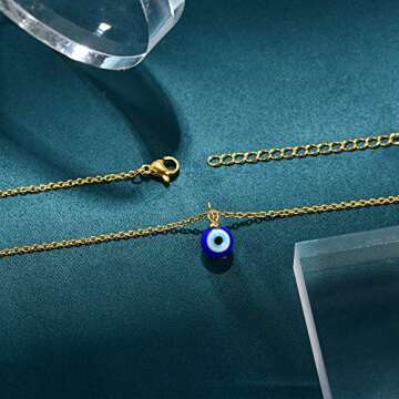 PPJew Evil Eye Pendant Necklace Chain Blue Eyes Luck Amulet Delicate Ojo Turco Kabbalah Necklace Christmas Stocking Stuffers for Women Mother (Gold)