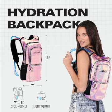 SOJOURNER Rave Hydration Pack Backpack - 2L Water Bladder Included for Festivals, Raves, Hiking, Bik...