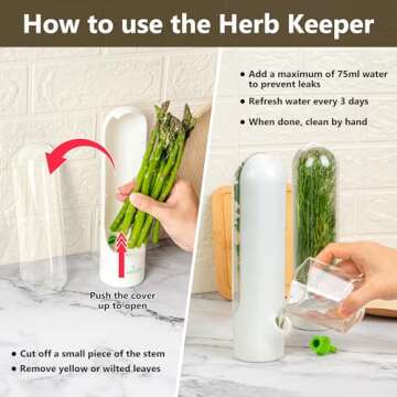 Cilantro Container for Fridge - Herb Saver - Herb Keeper for Refrigerator - Herbs Container for Fridge - Scallion Keeper - Conservador de Hierbas Para Refrigerador - Mint Holder - Asparagus Storage