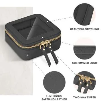 Prite Mini Clear Makeup Bag for Purse Cute Small Travel Cosmetic Bag for Women Waterproof Toiletry Bag Leather Makeup Pouch with Gold Zipper(Black)