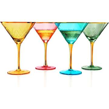 Set of 4 Vintage Art Deco Martini Glasses | Gold Rimmed Cocktail Glasses