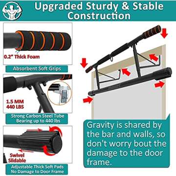 KOMSURF Pull up Bar Doorway, Door Pullup Chin up Bar Home, Multifunctional Portable Dip bar Fitness, Exercise Equipment Body Gym System No Screws Trainer
