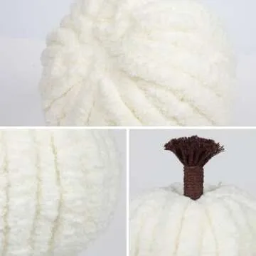 Briful Extra Large White Christmas Decorations Chunky Chenille Yarn Pumpkins, 3 Sizes Handmade Crafts Artificial Pumpkins, Farmhouse Decor, Home Décor, Dia.6.3in/5.9in/4.3in(3pcs)