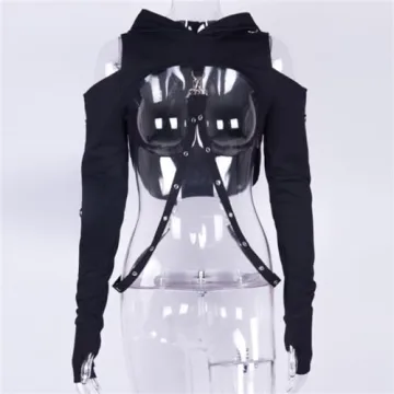 Gothic Punk Hoodies for Women - Trendy Cropped Sweatshirt