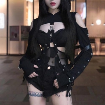Gothic Punk Hoodies for Women - Trendy Cropped Sweatshirt