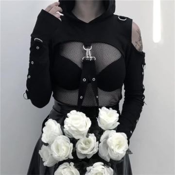 Gothic Punk Hoodies for Women - Trendy Cropped Sweatshirt