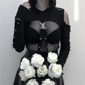 Gothic Punk Hoodies for Women - Trendy Cropped Sweatshirt