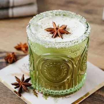 Kate Aspen Retro Arch Floral Green Drinking Glasses Set of 6-10 oz Vintage Beaded Glassware, Perfect for Water, Cocktail, Juice