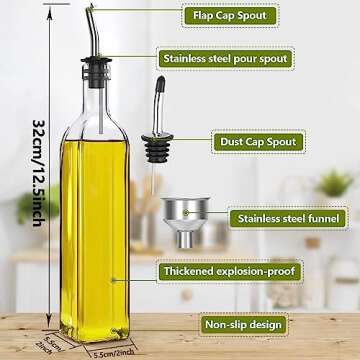 Showvigor Olive Oil Dispenser Bottle, Oil and Vinegar Cruet Bottle 17oz/500 ml, Square Tall Glass Oi...