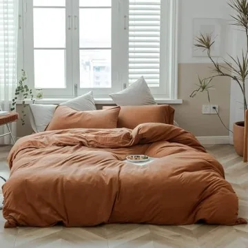 AMWAN Jersey Knit Cotton Duvet Cover Set Solid Pumpkin Color, Luxury Soft Comforter Cover Queen Size...