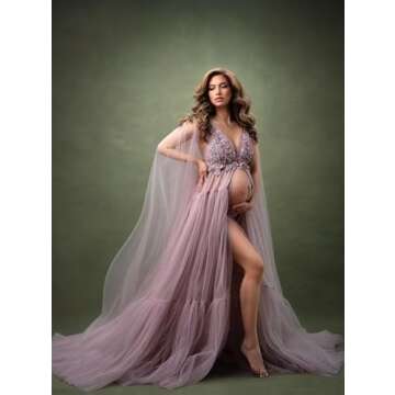Elegant Dusty Rose Tulle Maternity Gown for Photoshoots