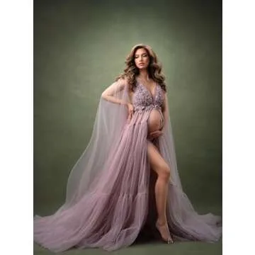 Elegant Dusty Rose Tulle Maternity Gown for Photoshoots