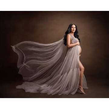 Elegant Dusty Rose Tulle Maternity Gown for Photoshoots