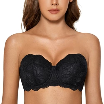 DOBREVA Women's Strapless Bra Lace Lightly Lined Underwire Bras Support Big Busted 32AA-40DD Black 3...