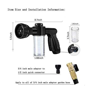 Hjkiopc Garden Hose Nozzle Adjustable Hose Spray Nozzle High Pressure 8 Watering Pattern with 3.5Oz ...