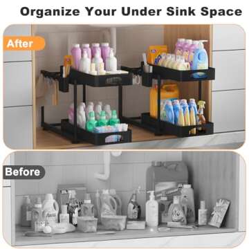 COYACOOL 2 Pack Double Sliding Under Sink Organizers and Storage, 2 Tier Bathroom Cabinet Organizer ...