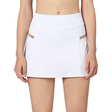 POSHDIVAH Women's Athletic Skirts with Built-in Shorts Skorts for Tennis Golf Running Workout and Casual White XL