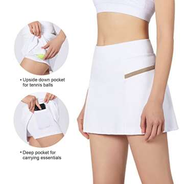 POSHDIVAH Women's Athletic Skirts with Built-in Shorts Skorts for Tennis Golf Running Workout and Casual White XL