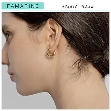 FAMARINE Gold Small Hoop Earrings - 14K Plated Huggie Hoops