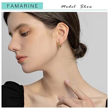 FAMARINE Gold Small Hoop Earrings - 14K Plated Huggie Hoops