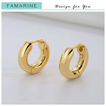 FAMARINE Gold Small Hoop Earrings - 14K Plated Huggie Hoops