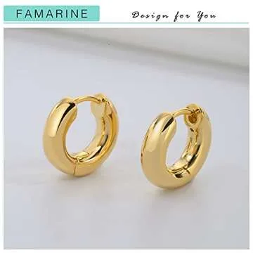 FAMARINE Gold Small Hoop Earrings - 14K Plated Huggie Hoops