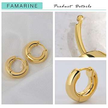 FAMARINE Gold Small Hoop Earrings - 14K Plated Huggie Hoops