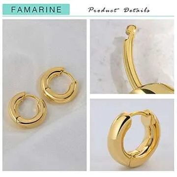 FAMARINE Gold Small Hoop Earrings - 14K Plated Huggie Hoops