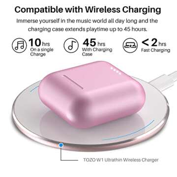 TOZO T6 True Wireless Earbuds Bluetooth 5.3 Headphones Touch Control with Wireless Charging Case IPX8 Waterproof Stereo Earphones in-Ear Built-in Mic Headset Premium Deep Bass 32 EQs via APP
