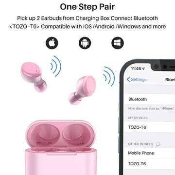 TOZO T6 True Wireless Earbuds Bluetooth 5.3 Headphones Touch Control with Wireless Charging Case IPX8 Waterproof Stereo Earphones in-Ear Built-in Mic Headset Premium Deep Bass 32 EQs via APP