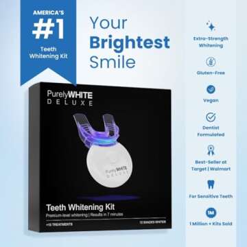 PurelyWHITE DELUXE Teeth Whitening Kit, Complete LED Teeth Whitening, 15+ Treatments, (3) 3ml Whiten...