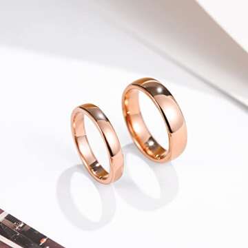 Greenpod 4mm Tungsten Rings for Women High Polished Plain Dome Rose Gold Classic Wedding Band Comfor...