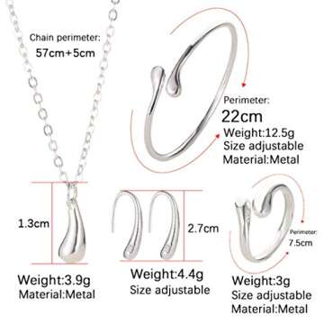 BCCloud 4PCS 925 Sterling Silver Jewelry Set for Women Teardrop Pendant Necklace Earrings Bracelet R...
