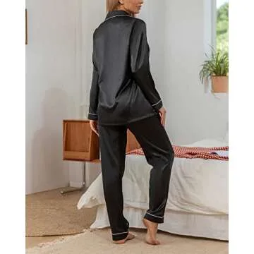 YIMANIE Womens Pajamas Silk Satin Pajama Sets for Women Soft Button Down Womens Loungewear Set with Pockets