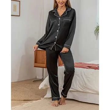 YIMANIE Womens Pajamas Silk Satin Pajama Sets for Women Soft Button Down Womens Loungewear Set with Pockets